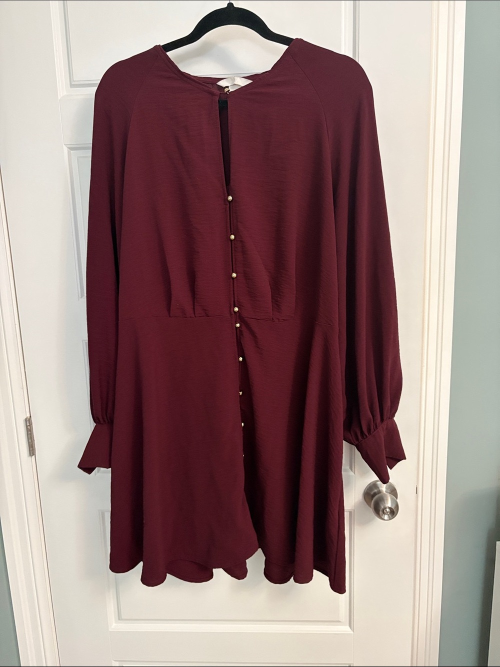 H&M Burgundy Long-Sleeve Button-Front Mini Dress